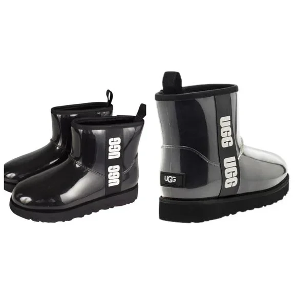 UGG Classic Clear Mini Boot - Black - Sheepskin Lined - Size 7 - Picture 1 of 9
